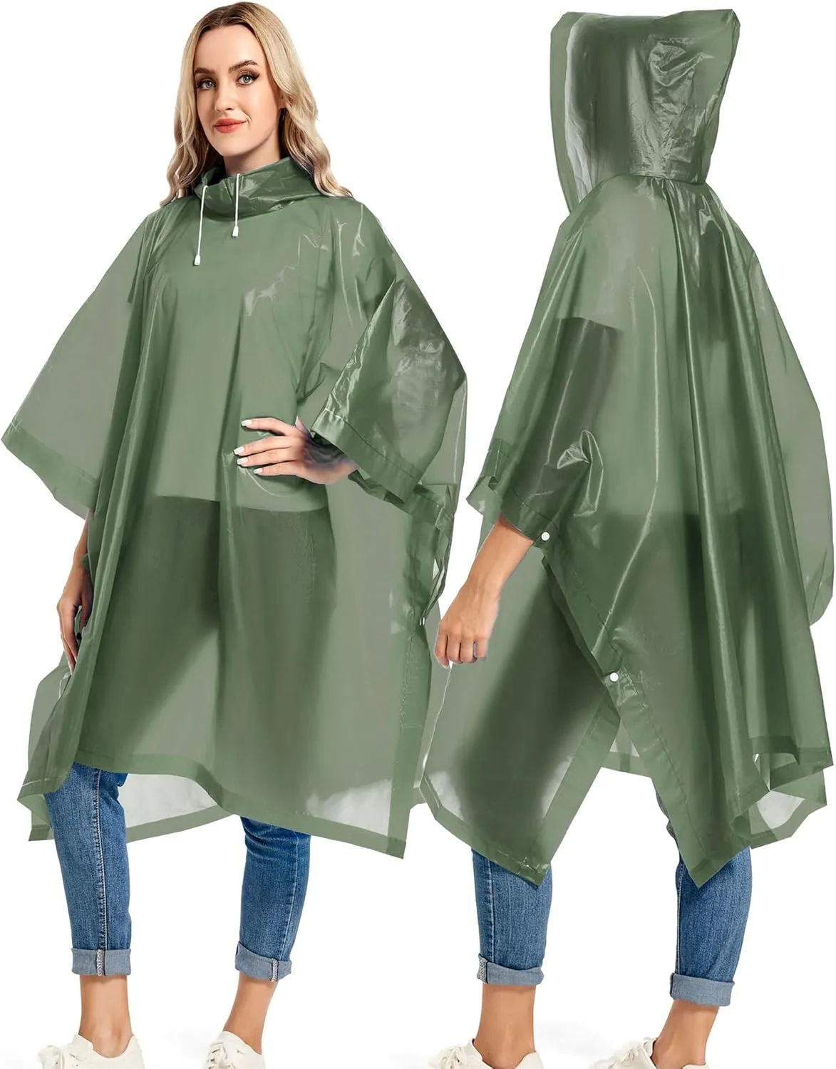 2 Pack Rain Ponchos for Adults Reusable - Raincoats Survival Emergency Heavy Duty Rain Coat with Drawstring Hood