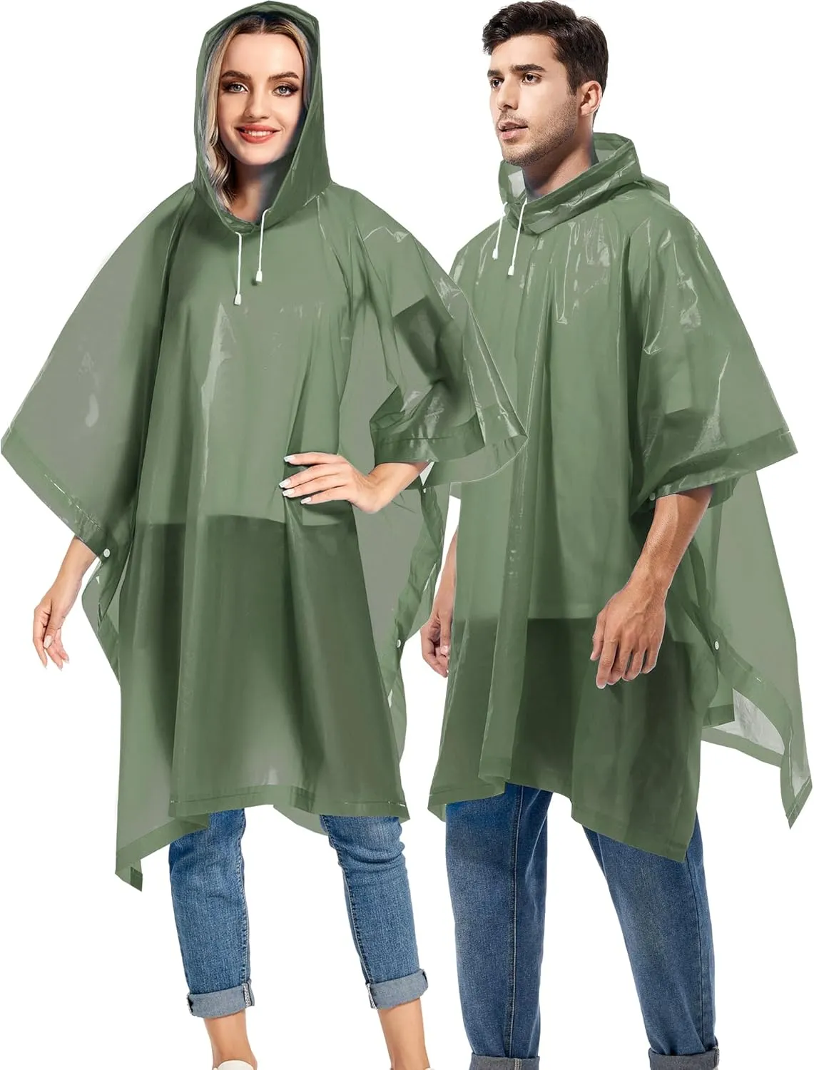 2 Pack Rain Ponchos for Adults Reusable - Raincoats Survival Emergency Heavy Duty Rain Coat with Drawstring Hood