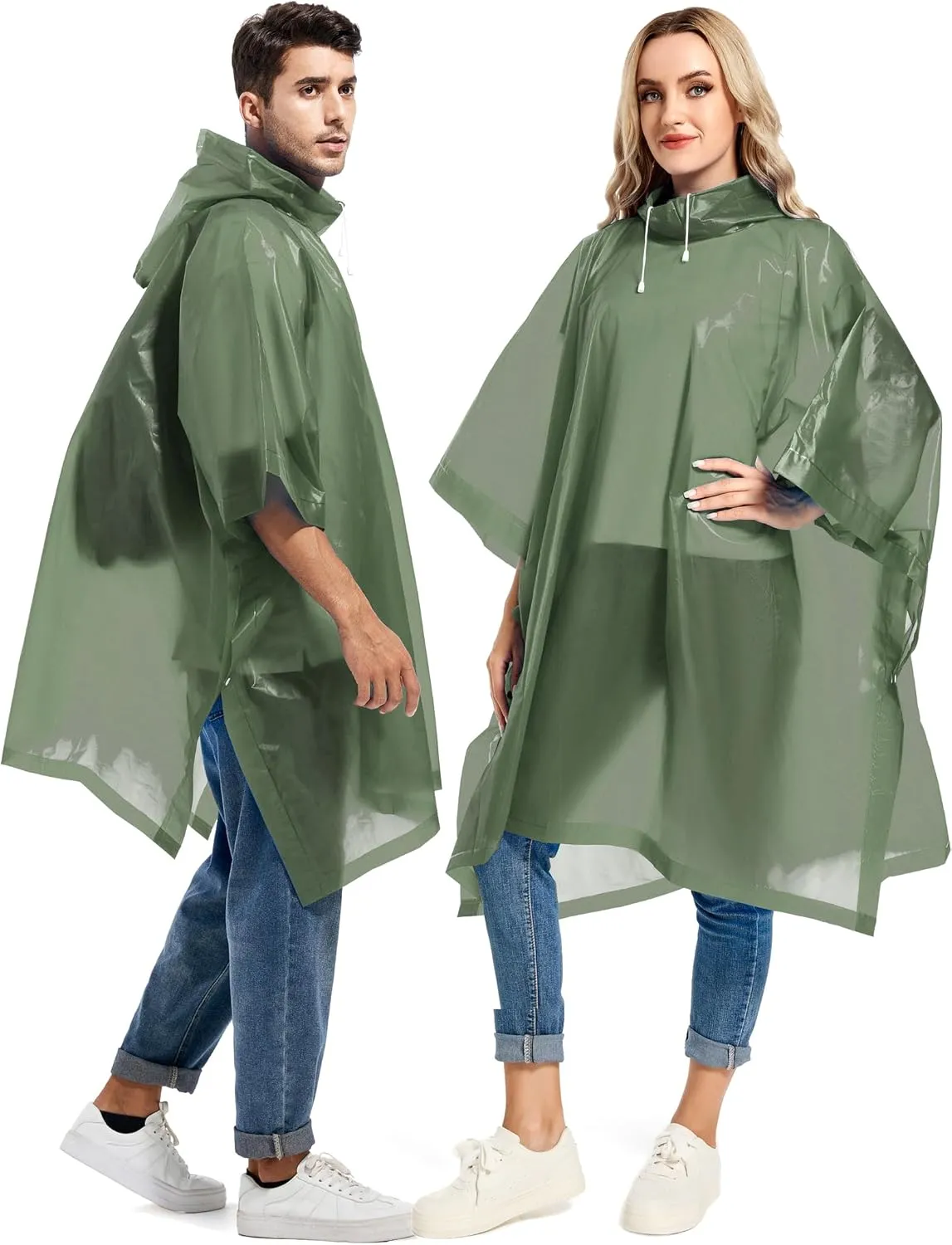 2 Pack Rain Ponchos for Adults Reusable - Raincoats Survival Emergency Heavy Duty Rain Coat with Drawstring Hood