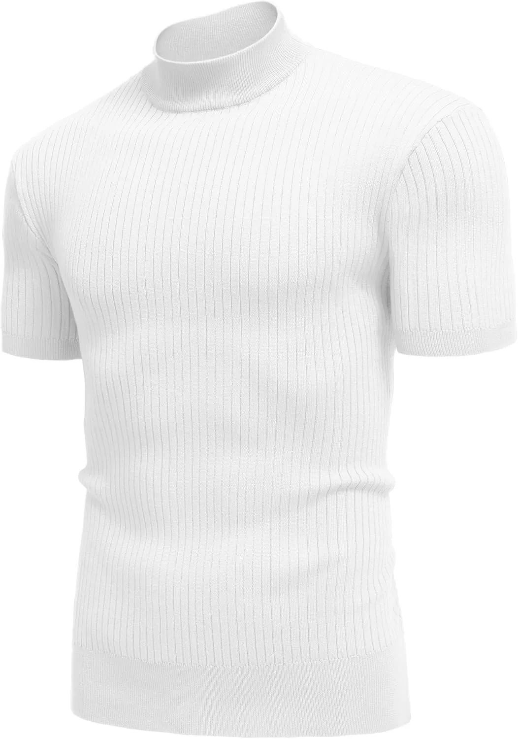 COOFANDY Men's Mock Turtleneck Sweater Short Sleeve Casual Basic Tops Ribbed Knit Pullover Solid Tee