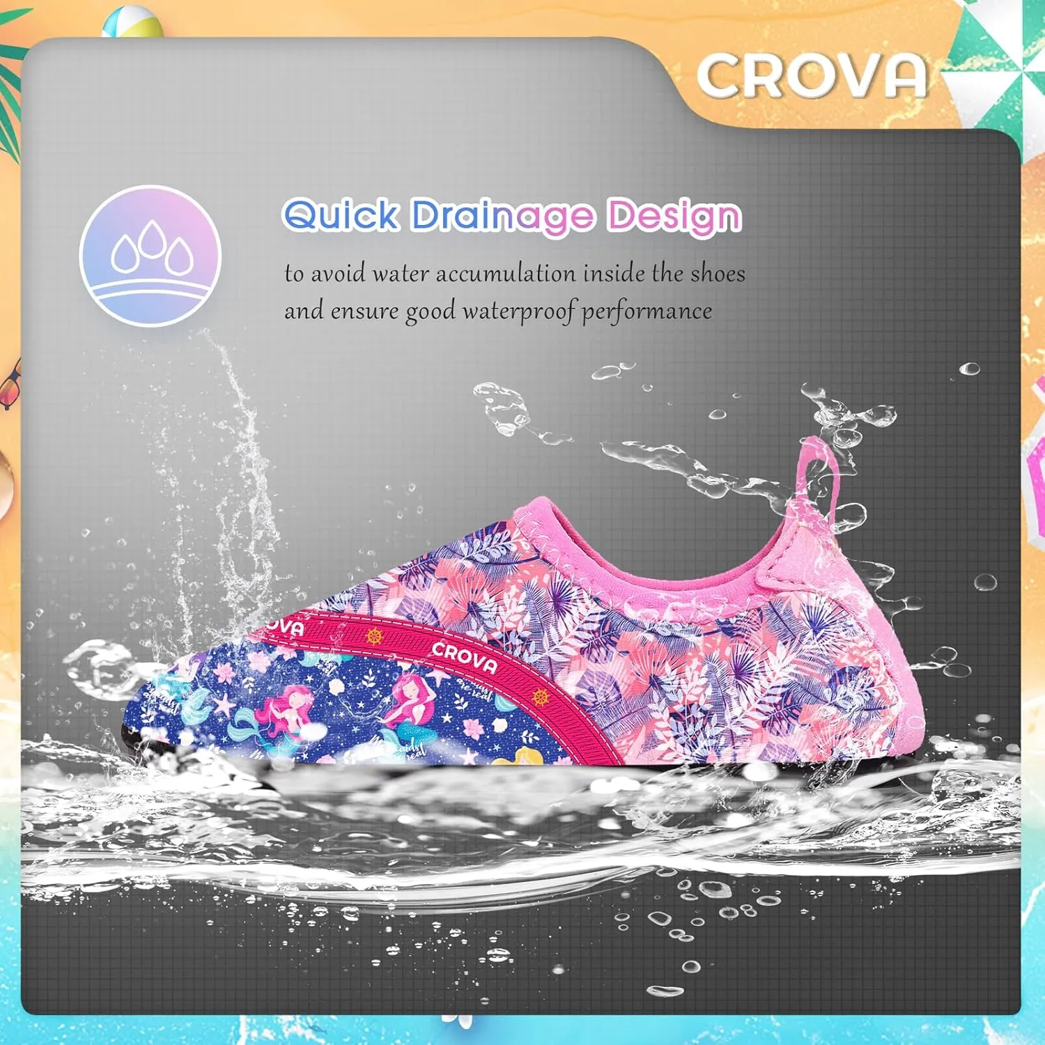 CROVA Toddler Kids Water Shoes Quick Dry Aqua Socks Non-Slip Barefoot Sports Shoes for Boys Girls Toddler