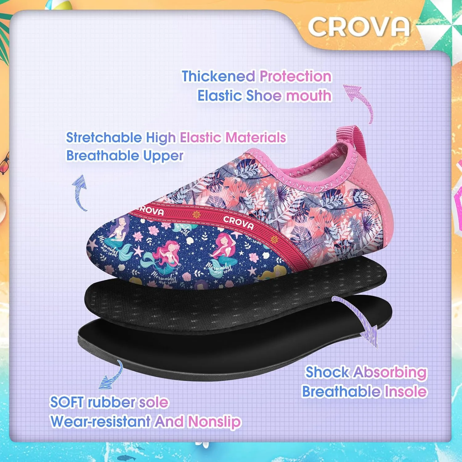 CROVA Toddler Kids Water Shoes Quick Dry Aqua Socks Non-Slip Barefoot Sports Shoes for Boys Girls Toddler