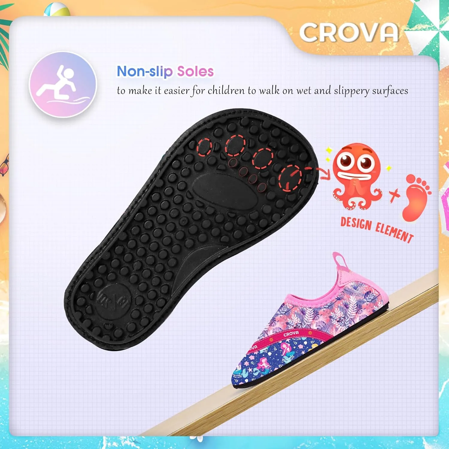 CROVA Toddler Kids Water Shoes Quick Dry Aqua Socks Non-Slip Barefoot Sports Shoes for Boys Girls Toddler
