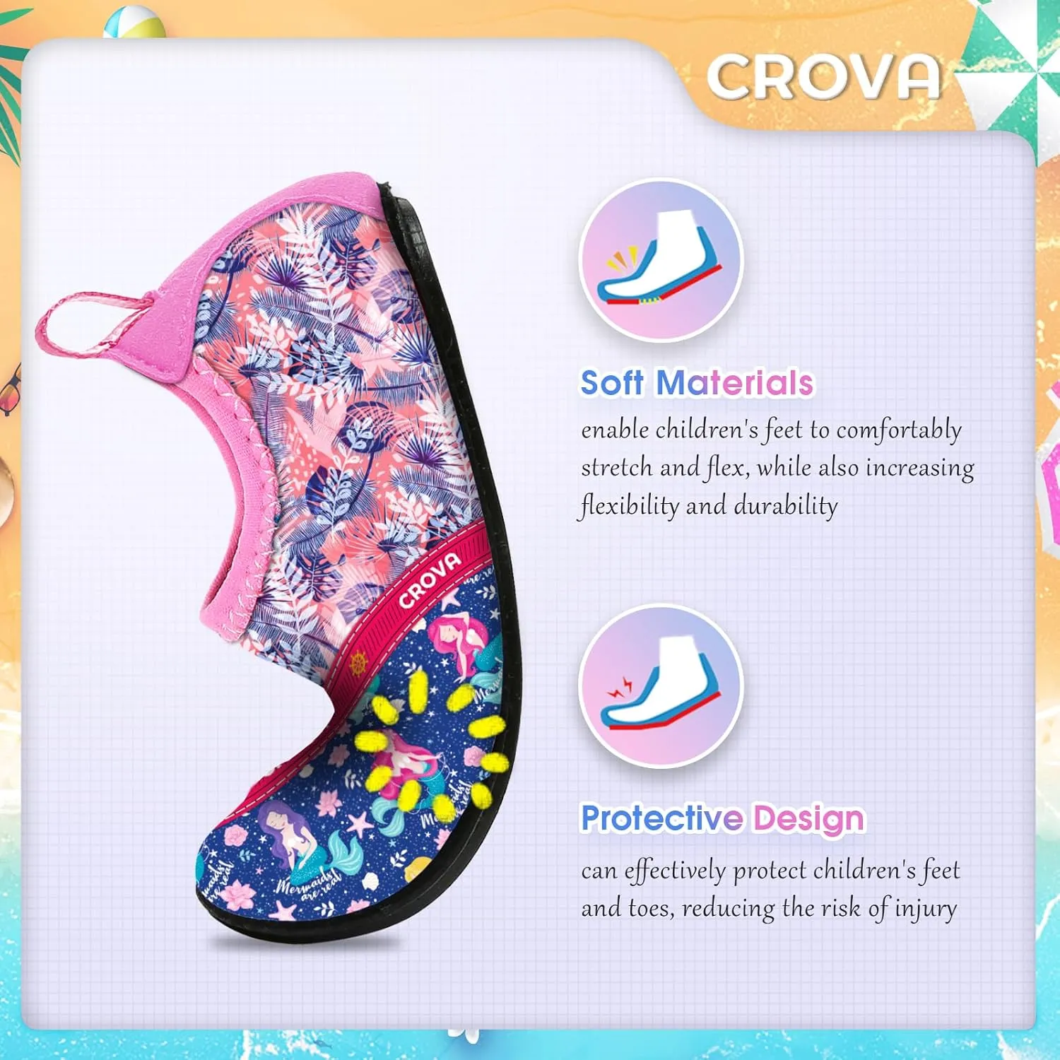 CROVA Toddler Kids Water Shoes Quick Dry Aqua Socks Non-Slip Barefoot Sports Shoes for Boys Girls Toddler