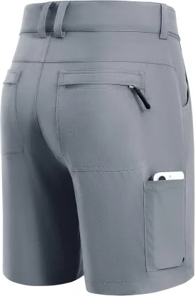 FitsT4 Sports Mens Shorts 7 Inch Inseam Stretch Water Resistant Hiking Cargo Shorts with Elastic Waistband