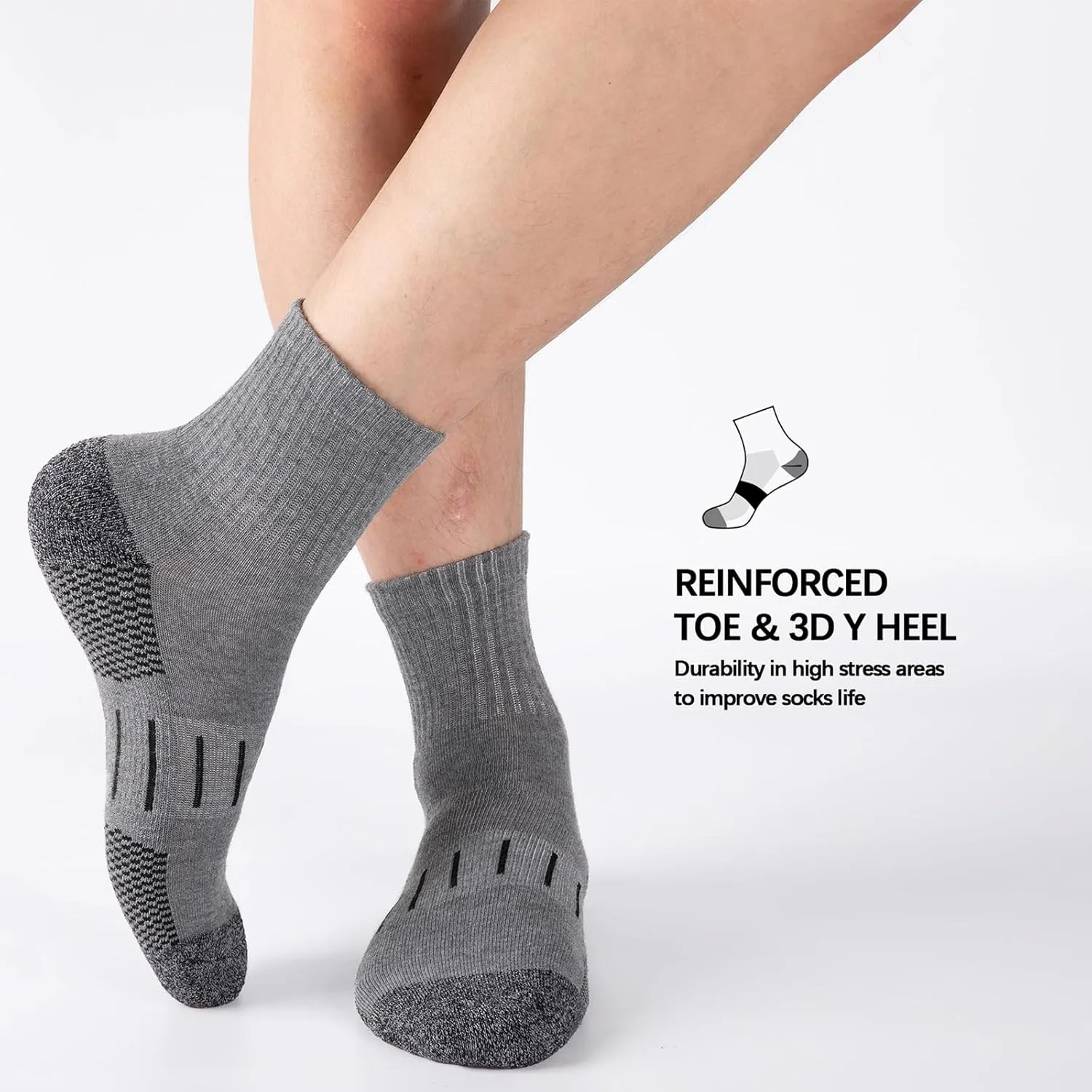 Heatuff Men's Ankle Athletic Socks Quarter Cushion Moisture Wicking Running Sports Work Socks(8 Pairs)