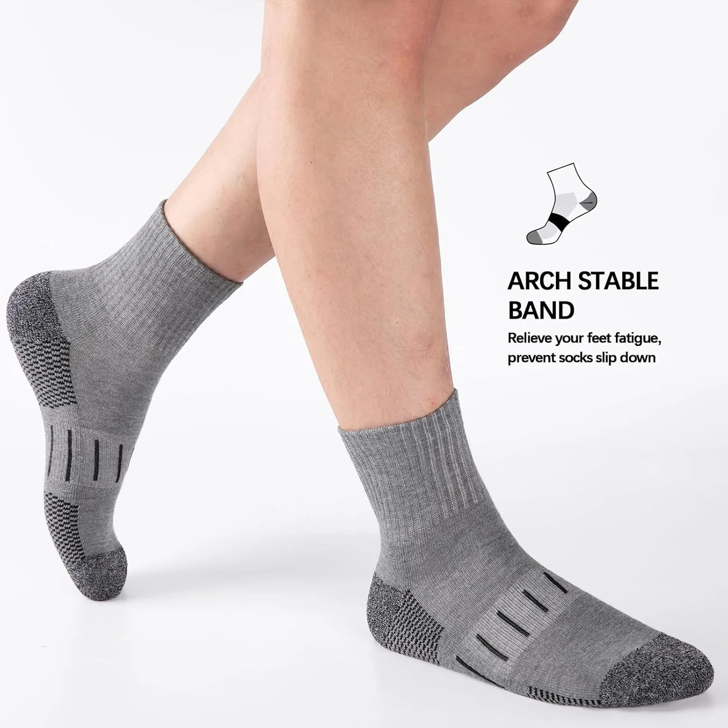 Heatuff Men's Ankle Athletic Socks Quarter Cushion Moisture Wicking Running Sports Work Socks(8 Pairs)