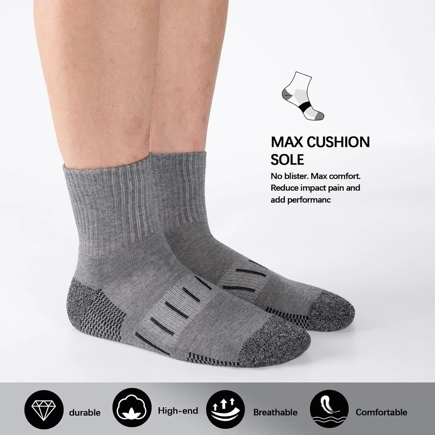 Heatuff Men's Ankle Athletic Socks Quarter Cushion Moisture Wicking Running Sports Work Socks(8 Pairs)