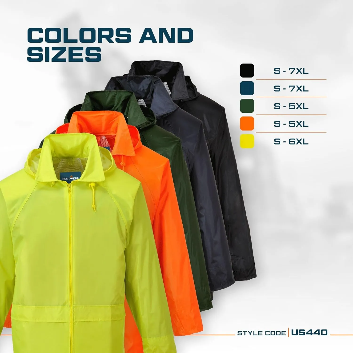 Portwest US440 Men's Waterproof Rain Jacket - Lightweight Durable Hooded Weather Protection Safety Coat Olive Green, X-Large