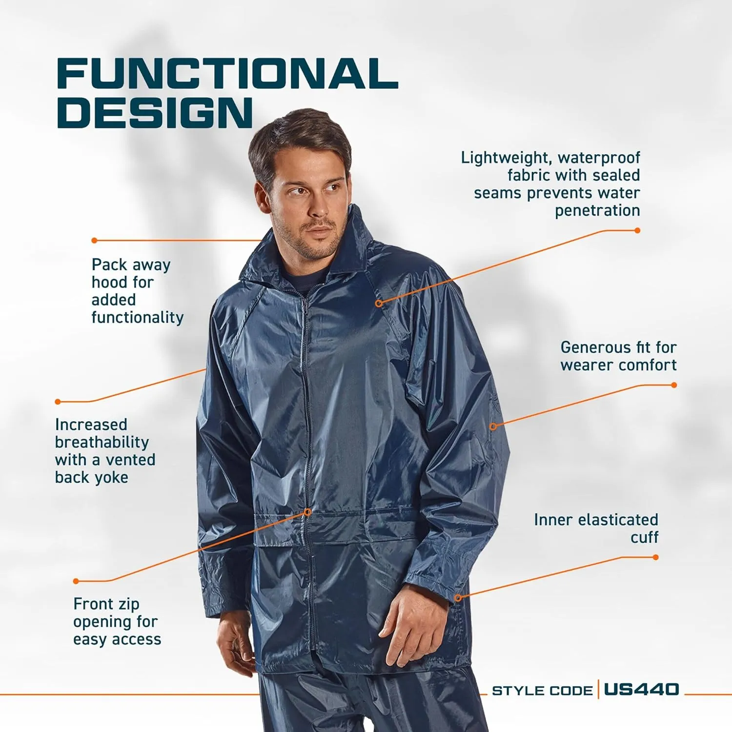Portwest US440 Men's Waterproof Rain Jacket - Lightweight Durable Hooded Weather Protection Safety Coat Olive Green, X-Large