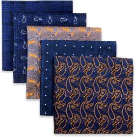 SHLAX&WING 5 Pieces Assorted Mens Silk Pocket Square Set Handkerchiefs