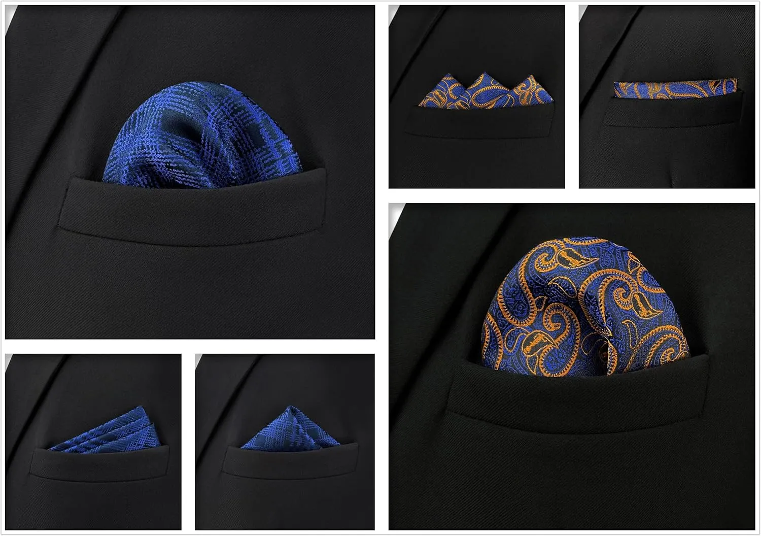 SHLAX&WING 5 Pieces Assorted Mens Silk Pocket Square Set Handkerchiefs