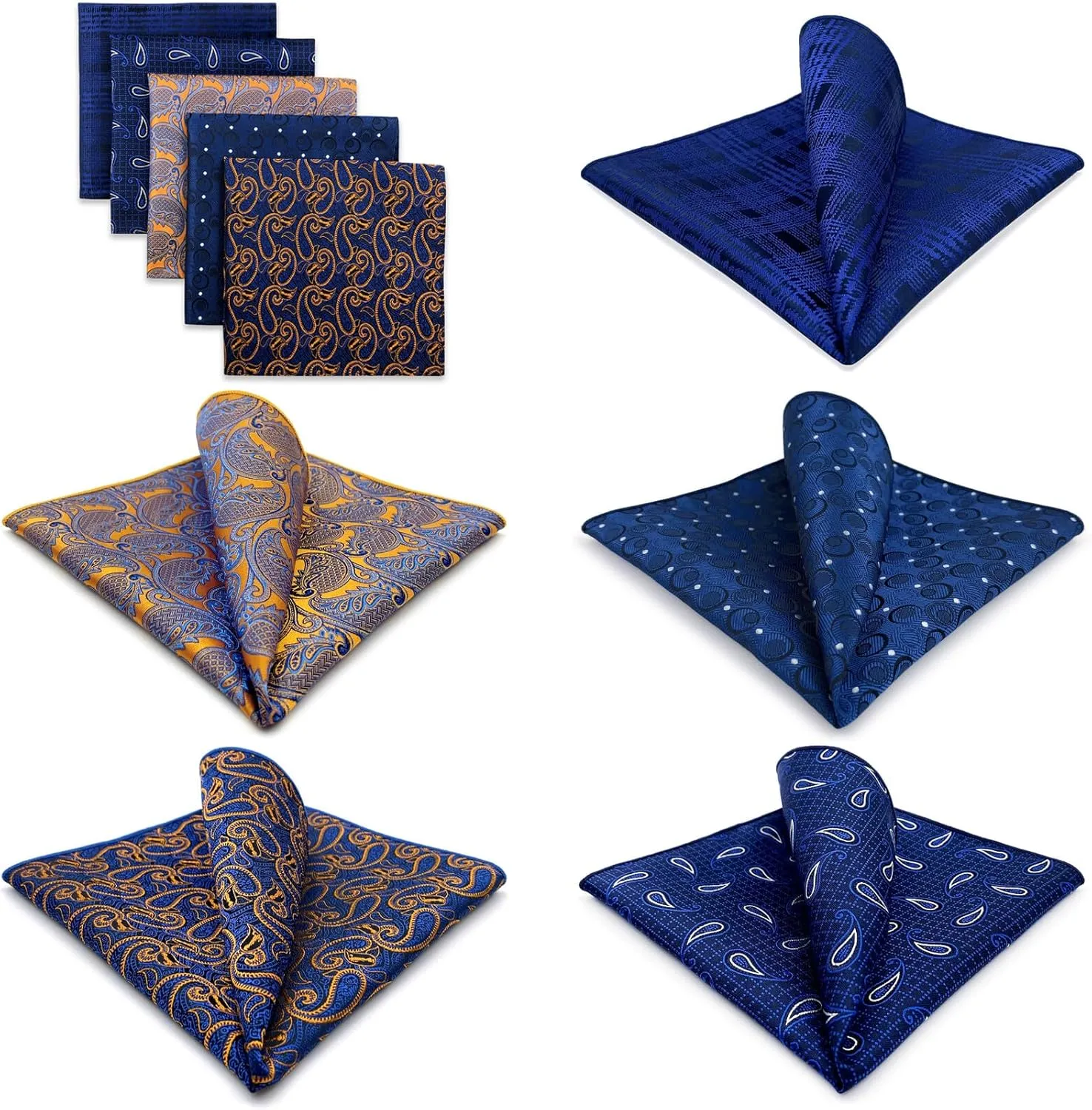SHLAX&WING 5 Pieces Assorted Mens Silk Pocket Square Set Handkerchiefs