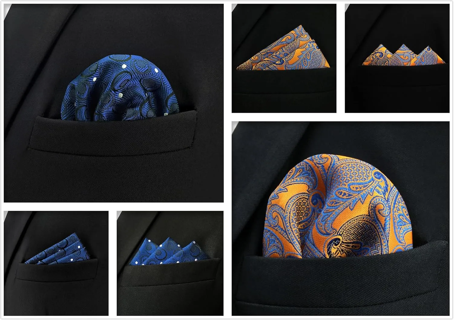 SHLAX&WING 5 Pieces Assorted Mens Silk Pocket Square Set Handkerchiefs