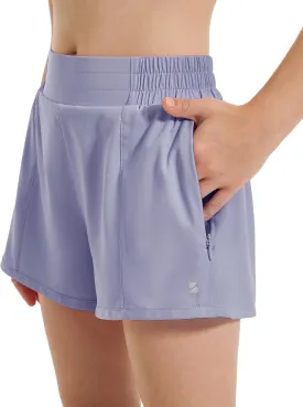 Stelle Girl's Athletic Shorts with Liner Zipper Pockets Elastic Waist Running Shorts Sports Active Shorts for Teen Kids