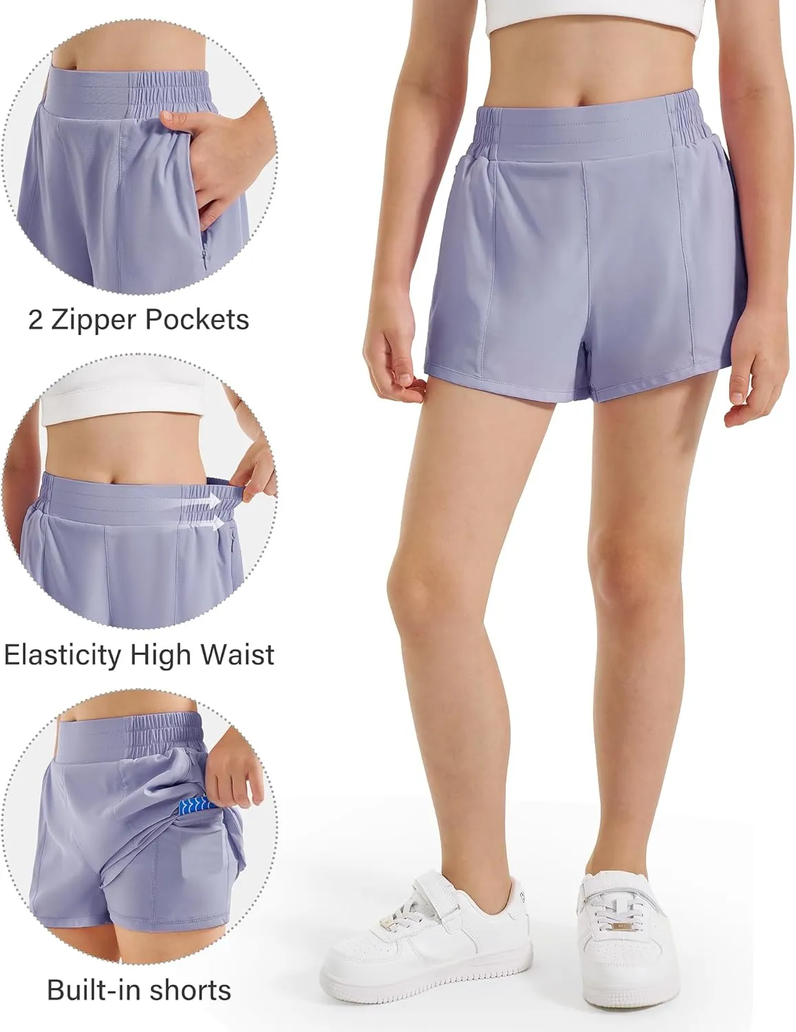 Stelle Girl's Athletic Shorts with Liner Zipper Pockets Elastic Waist Running Shorts Sports Active Shorts for Teen Kids