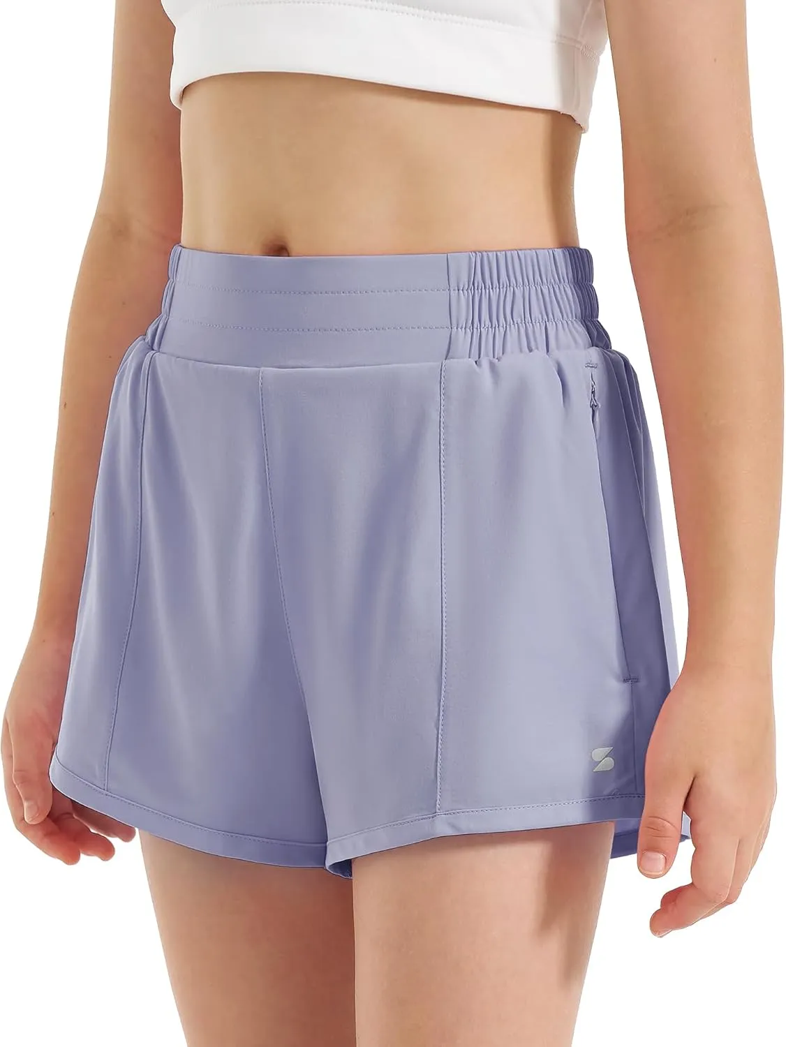 Stelle Girl's Athletic Shorts with Liner Zipper Pockets Elastic Waist Running Shorts Sports Active Shorts for Teen Kids
